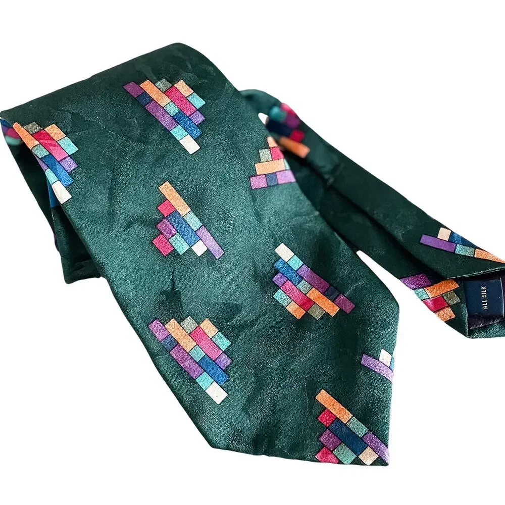 Pierre Cardin vintage 100% Silk Tie Geometric Tetris Squares 4